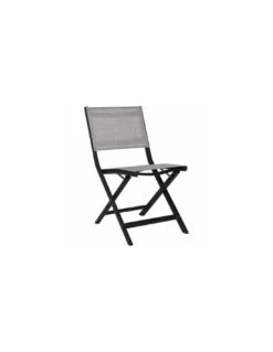 Chaise Pliante Nils - Noir Mat Textilène Gris Lin