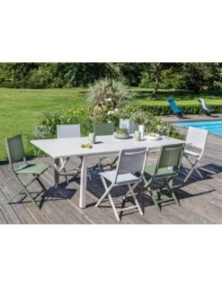 Salon De Jardin -Salon De Jardin chaise pliante thema en aluminium et toile tpep vert 1