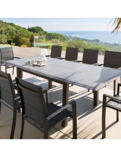 Fauteuil De Jardin Allure Empilable - Aluminium Et Texaline Matelassée - Graphite / Poivre -Salon De Jardin fauteuil de jardin allure empilable aluminium et texaline matelassee graphite poivre 5