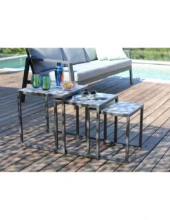 Lot De 3 Tables GIGOGNE En Aluminium Grey -Salon De Jardin lot de 3 tables gigogne en aluminium grey 2