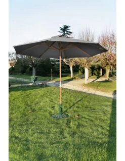 Parasol Bois Ø300 Cm Ouverture à Manivelle En 3 Coloris - Gris -Salon De Jardin parasol bois o300 cm ouverture a manivelle 3 coloris proloisirs 2