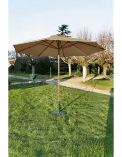 Parasol Bois Ø300 Cm Ouverture à Manivelle En 3 Coloris - Taupe -Salon De Jardin parasol bois o300 cm ouverture a manivelle 3 coloris proloisirs 9